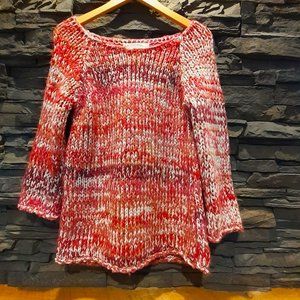 ZARAKNIT Chunky Cable 3/4 sleeve Sweater Pinks Reds Tans Sz M
